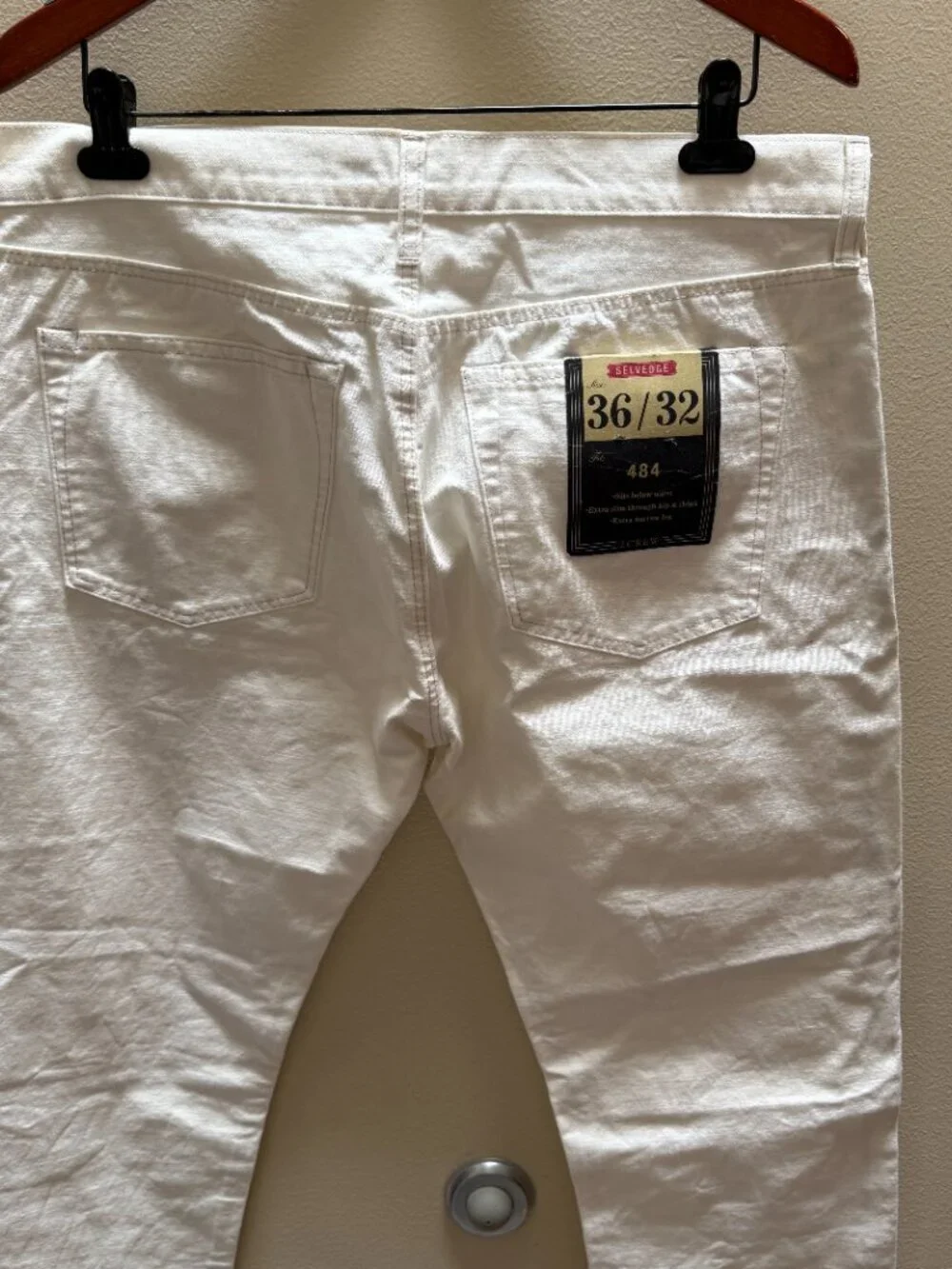 J. Crew Mens White Selvedge 484 Slim Jeans Size 36 x 32